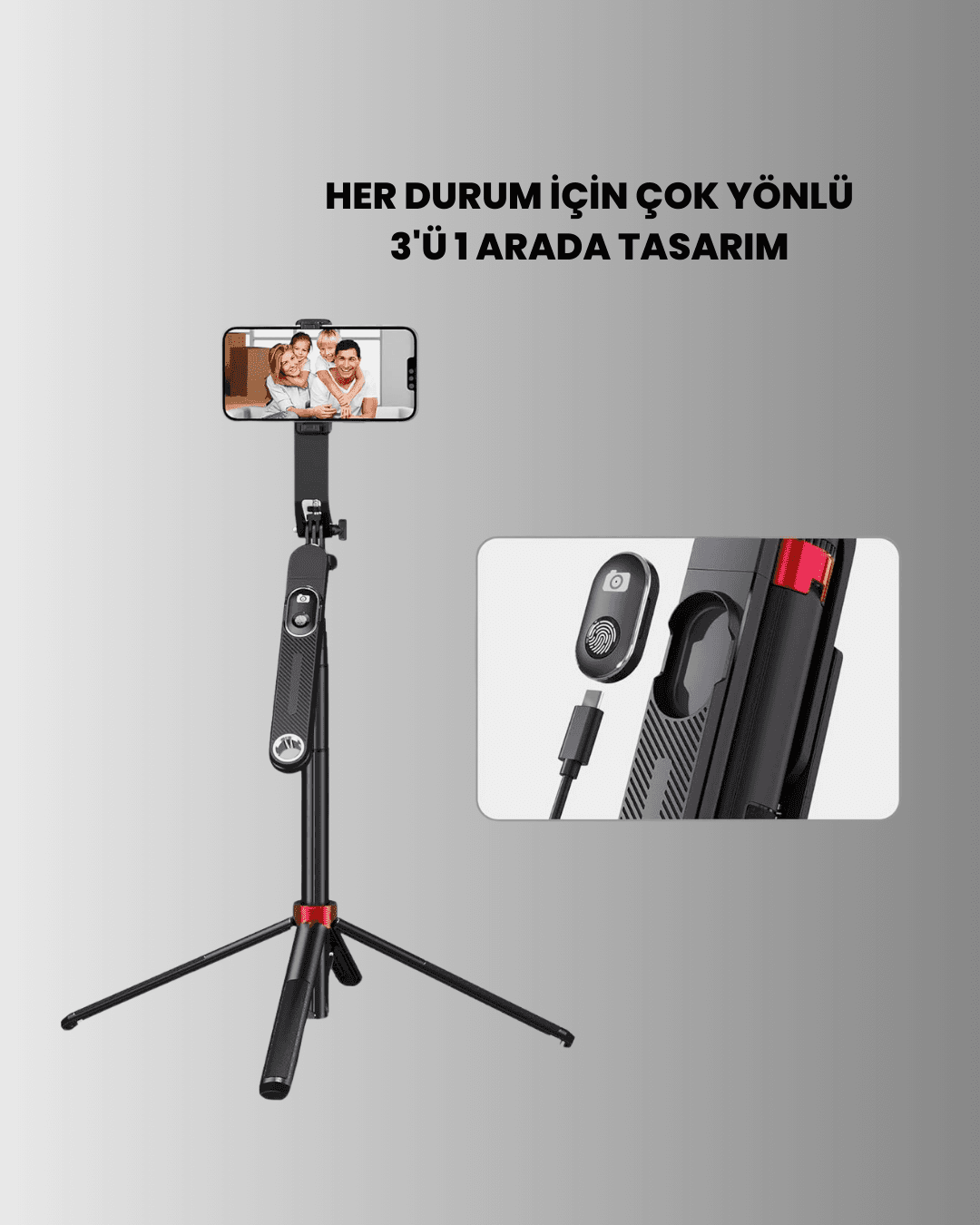 Tripodlu Selfie Çubuğu Uzaktan Kumandalı Canlı Yayın Uyumlu