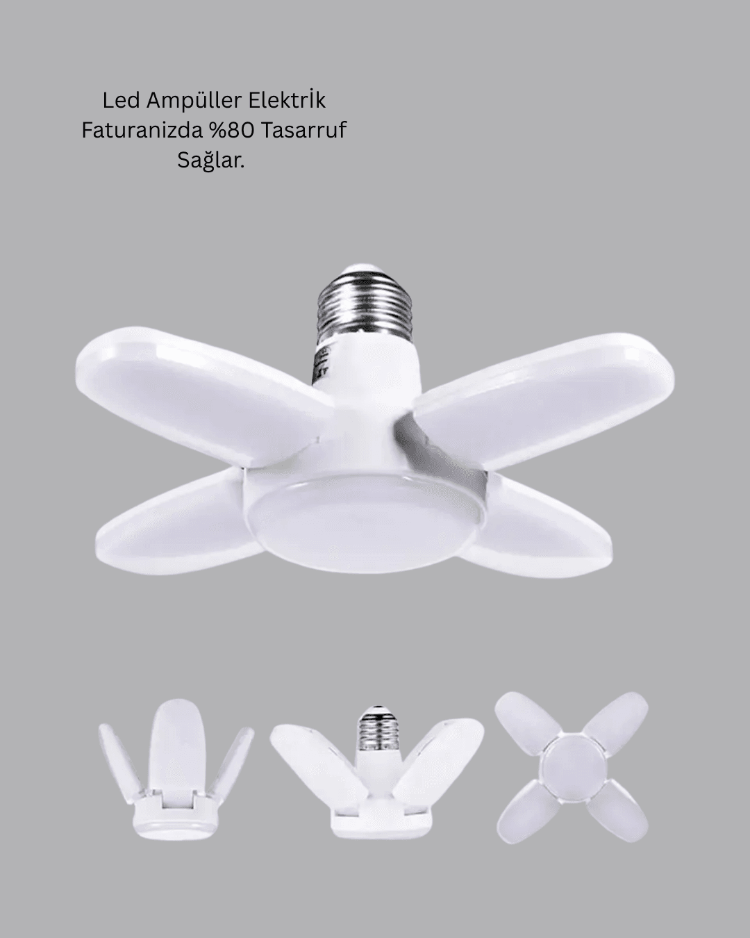 Katlanabilir 4 Kollu LED Ampül 60 Watt 6000 Lumen Beyaz Işık