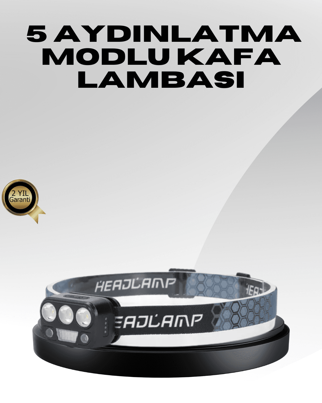 USB Şarjlı LED Kafa Lambası 300 Lümen Güç Göstergeli