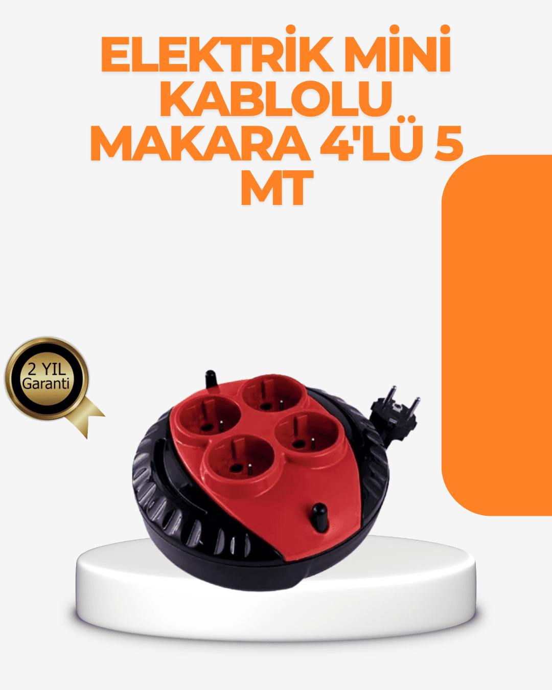 Kırmızı Renk 5 Metre 4’lü Kablolu Priz Makarası