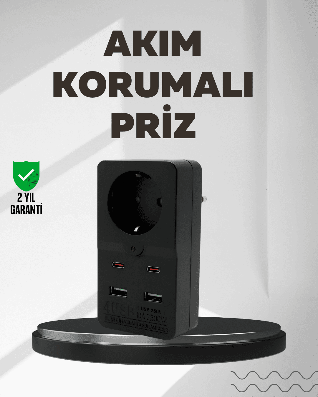 Tip Akım Koruma Prizi 10A 2500W USB Type C Destekli