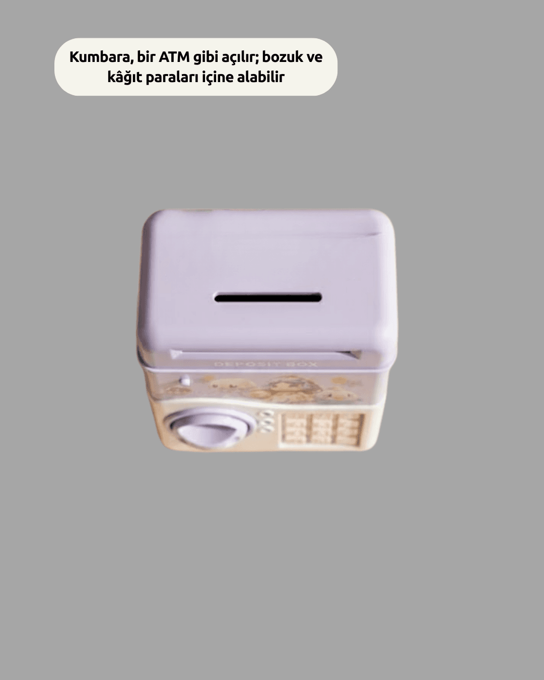 ATM Tasarımlı Şifreli Işıklı Çocuk Kumbarası Mor