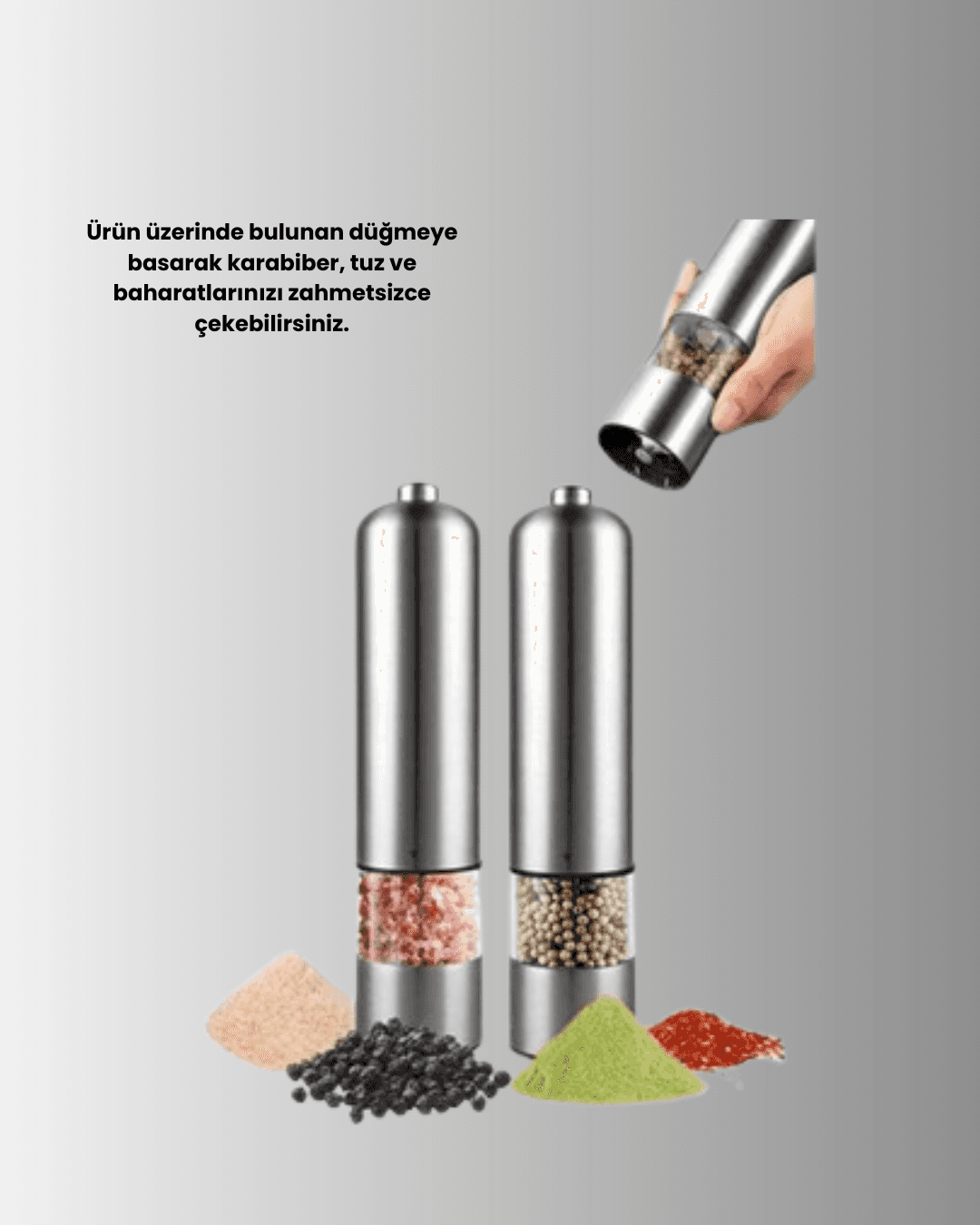 Otomatik Baharat Değirmeni Paslanmaz Gövde Ergonomik Tasarım