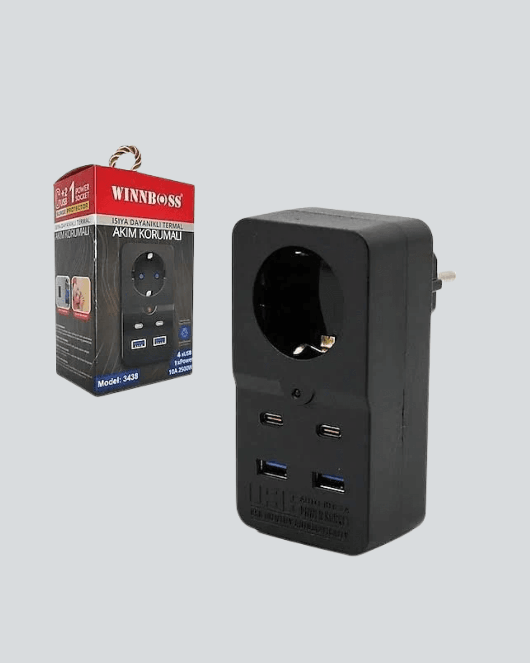 Isıya Dayanıklı PC Gövdeli Akım Korumalı Priz 4 USB Yeni Nesil