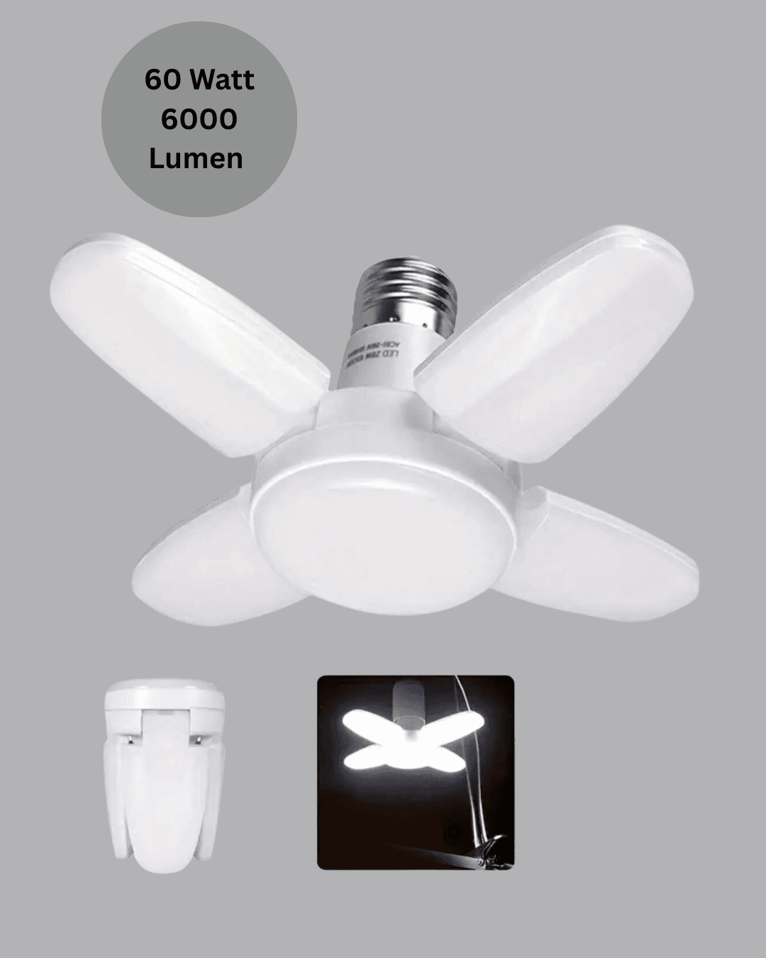 Katlanabilir 4 Kollu LED Ampül 60 Watt 6000 Lumen Beyaz Işık