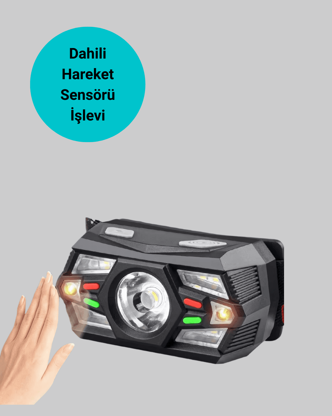 Sensörlü LED Kafa Lambası Kırmızı Beyaz Işık Ayarlanabilir