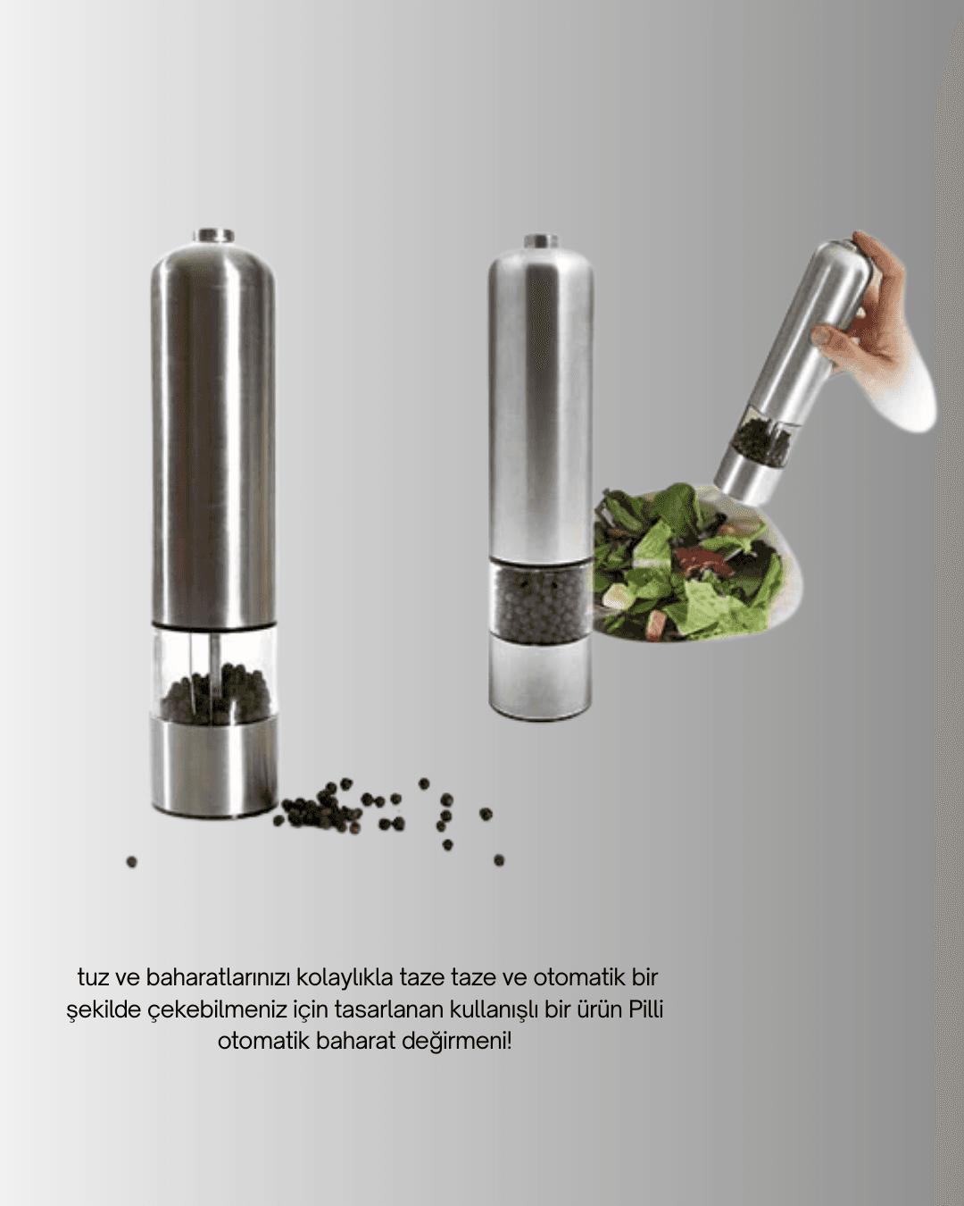 Otomatik Baharat Değirmeni Paslanmaz Gövde Ergonomik Tasarım