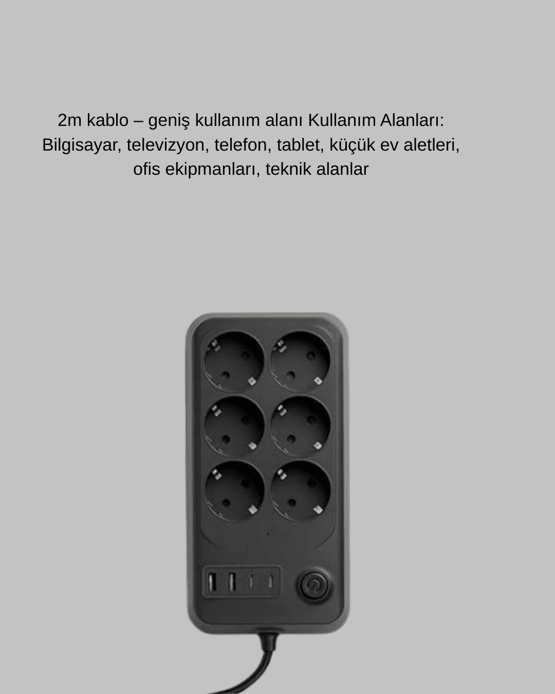 Termal Akım Korumalı 6’lı Uzatma Priz USB Type-C Hızlı Şarj 2500W