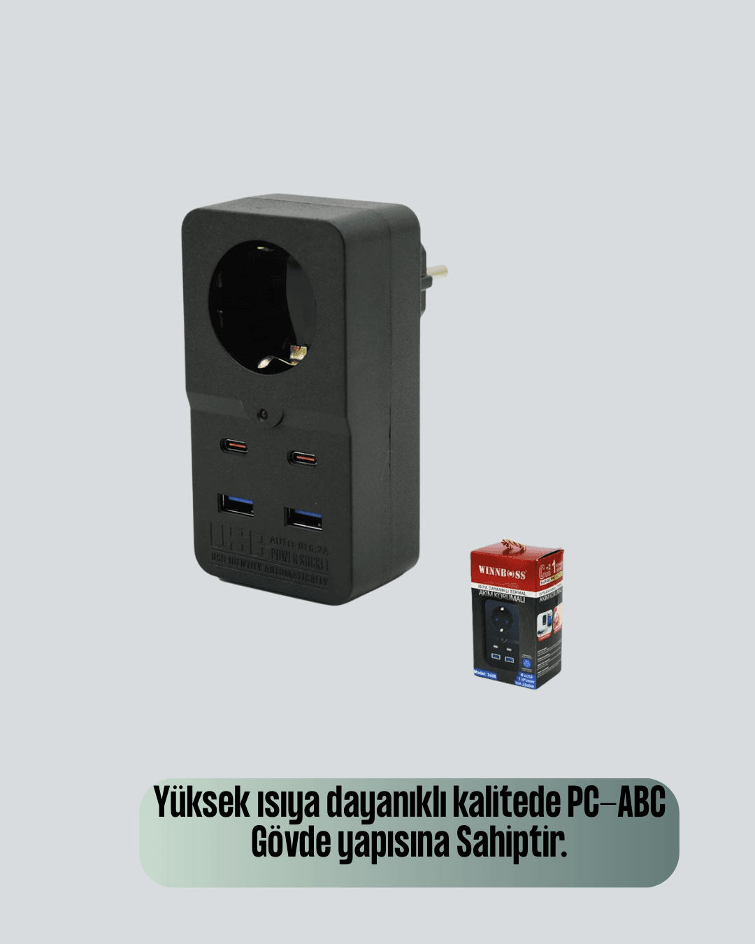 Isıya Dayanıklı PC Gövdeli Akım Korumalı Priz 4 USB Yeni Nesil