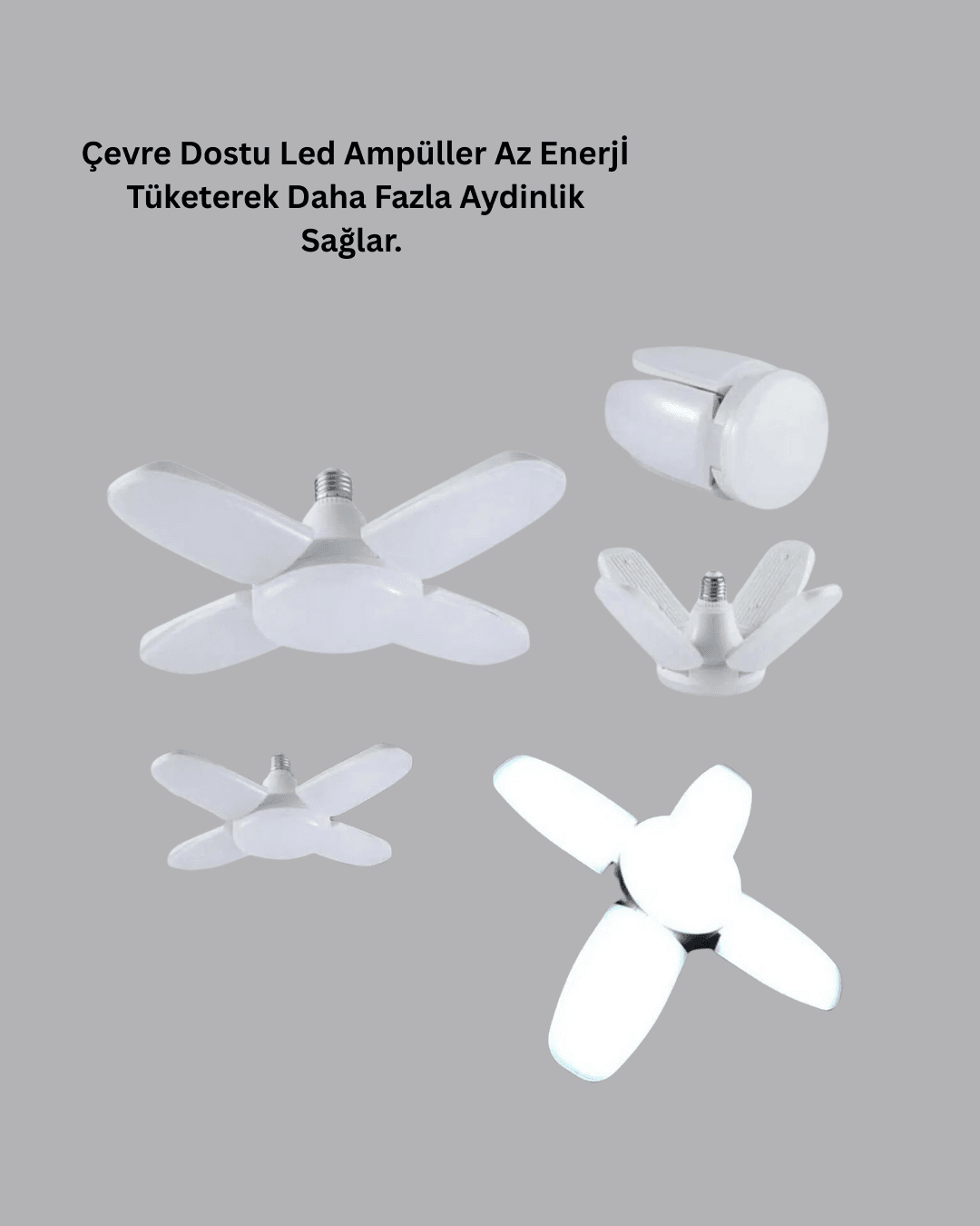 Katlanabilir 4 Kollu LED Ampül 60 Watt 6000 Lumen Beyaz Işık