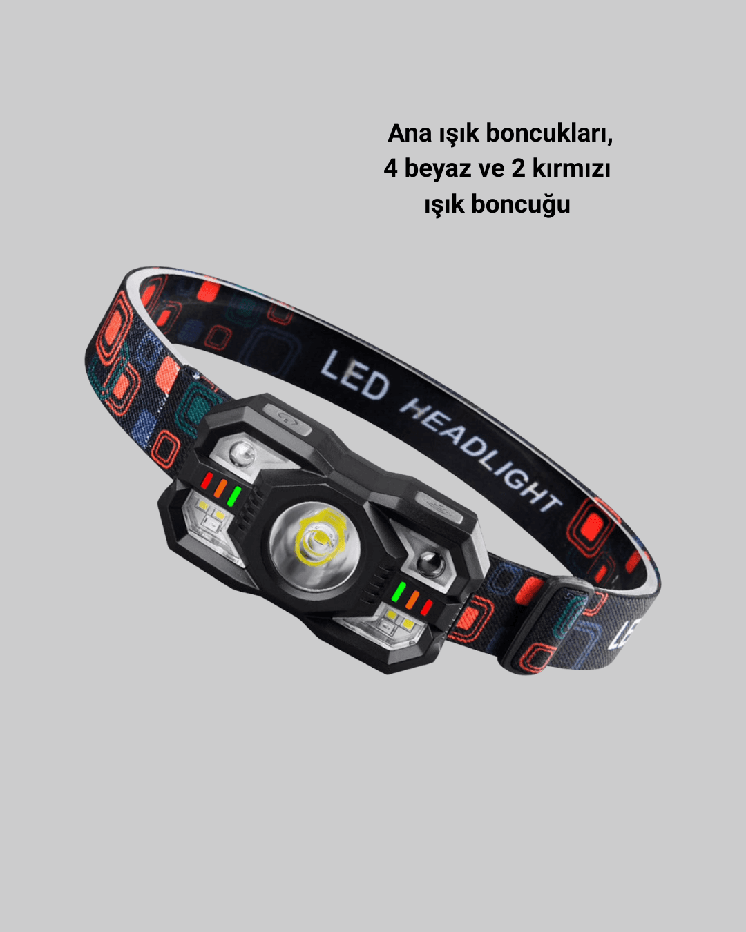 Sensörlü LED Kafa Lambası Kırmızı Beyaz Işık Ayarlanabilir