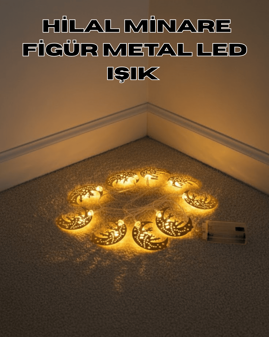 Dekoratif Minareli Hilal LED Işık Metal Gövdeli Ramazan Aydınlatma