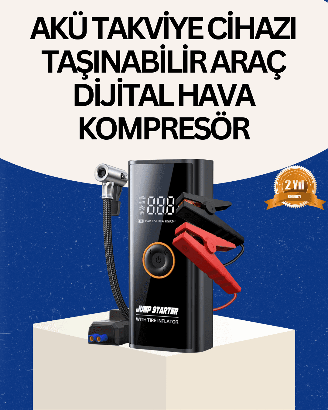 Akü Takviye Cihazı Jump Starter ve Dijital Hava Kompresörü