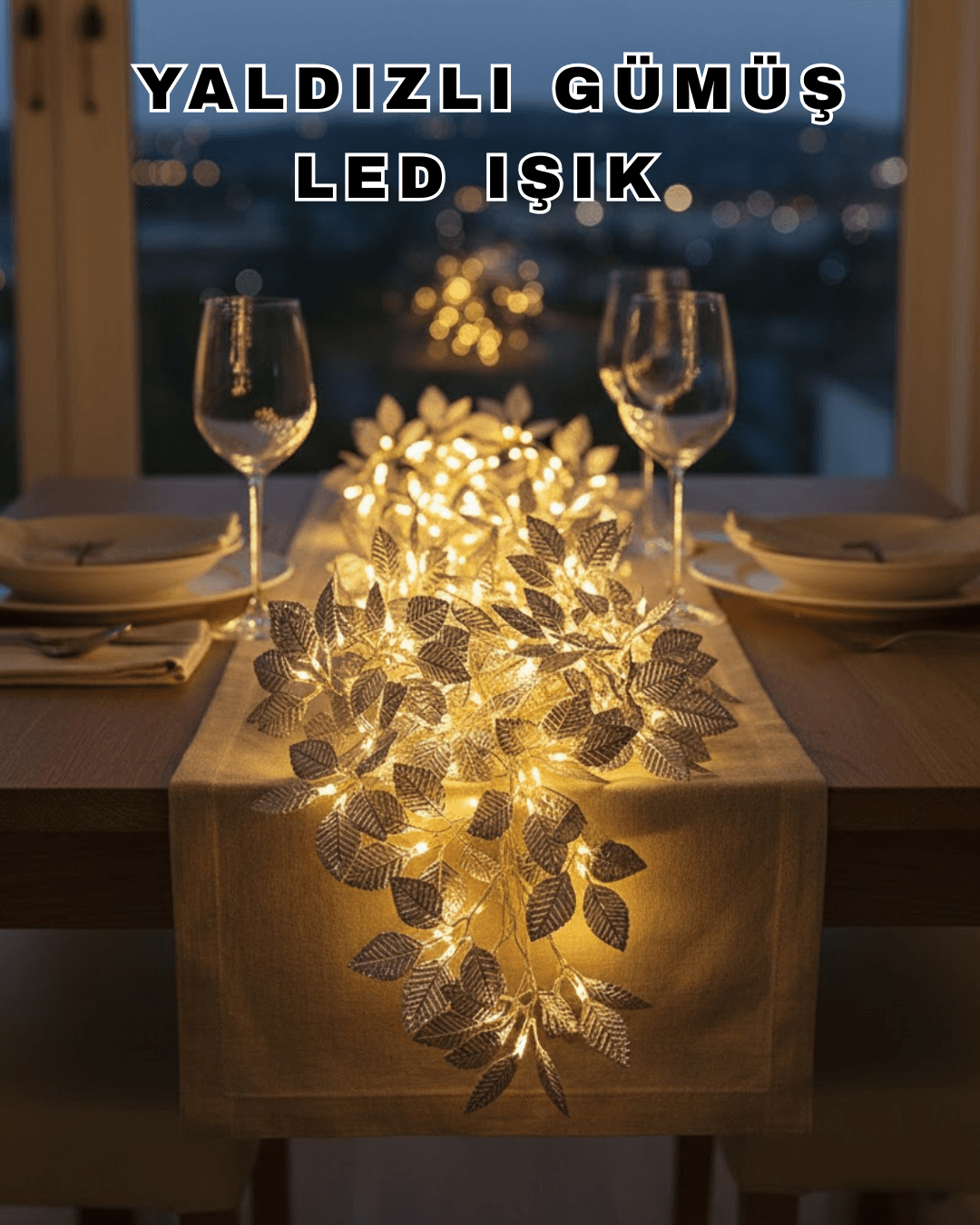 Yaprak Şekilli Gümüş LED Işık Pilli Dekoratif Aydınlatma