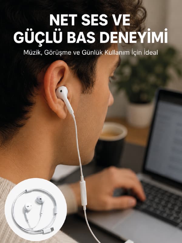 Kablolu Type C Kulak İçi Kulaklık Kristal Netliğinde Ses Kalitesi Yeni Nesil