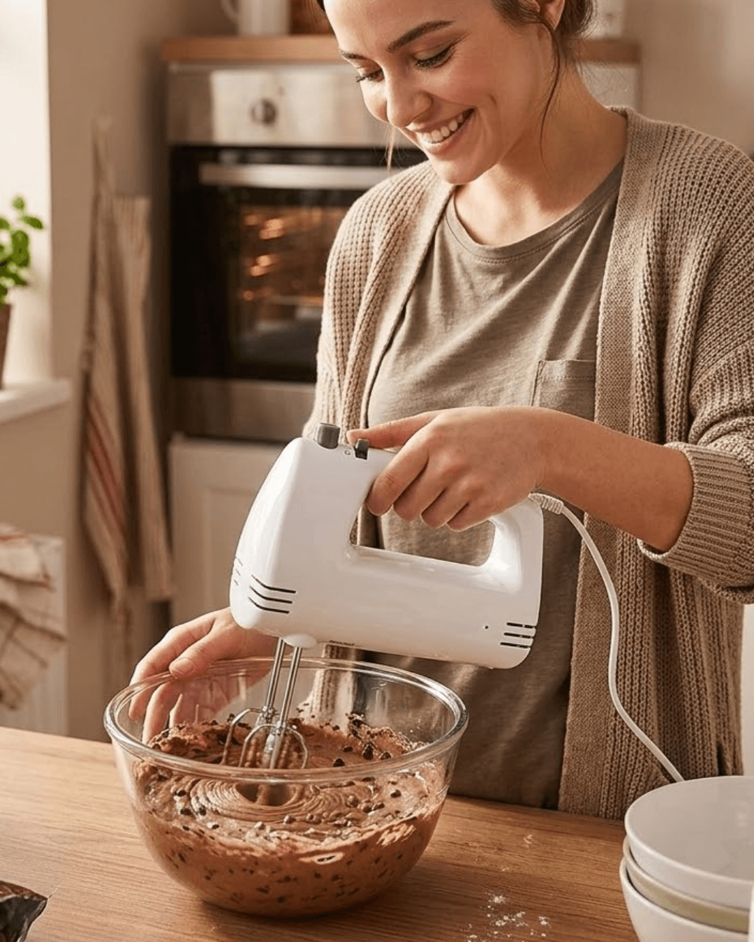 Paslanmaz Çelik Çırpıcılı El Mikseri 250W Çok Kademeli Mutfak Mikseri