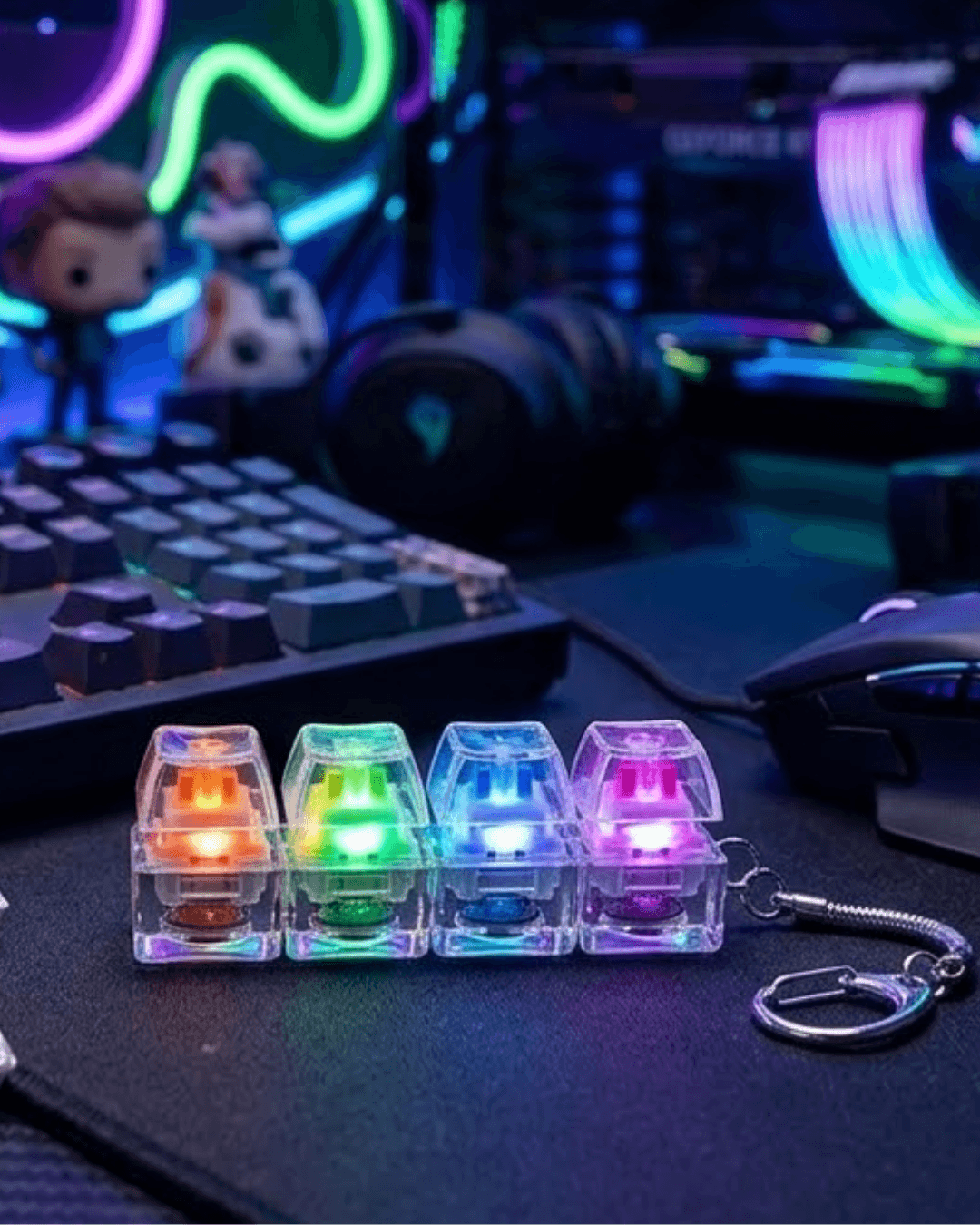 Mekanik Klavye Anahtarlık Işıklı Stres Giderici Klik Tuş Oyuncağı Renkli Fidget
