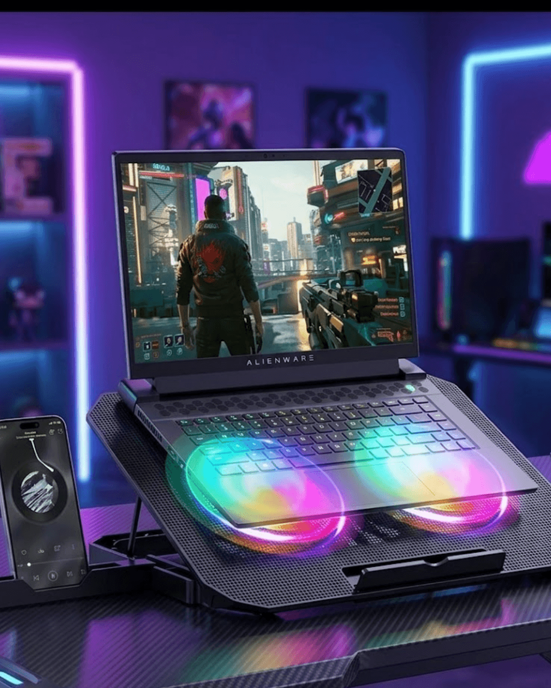 RGB Işıklı Laptop Soğutucu Stand Çift Fanlı Sessiz Çalışan Ayarlanabilir