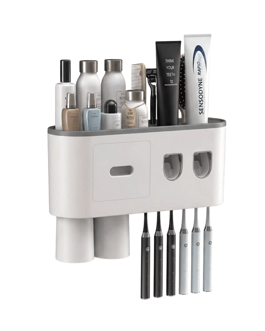 Banyo Organizer Diş Fırçası Tutucu Çift Dispenserli Raflı Çekmeceli