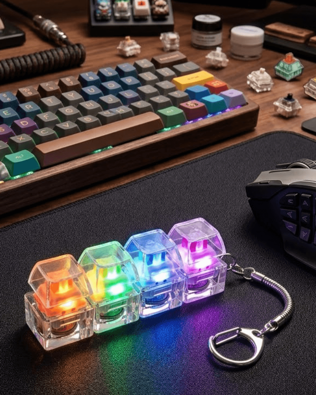 Işıklı Mekanik Tuş Anahtarlık Klik Sesli Stres Oyuncağı Fidget