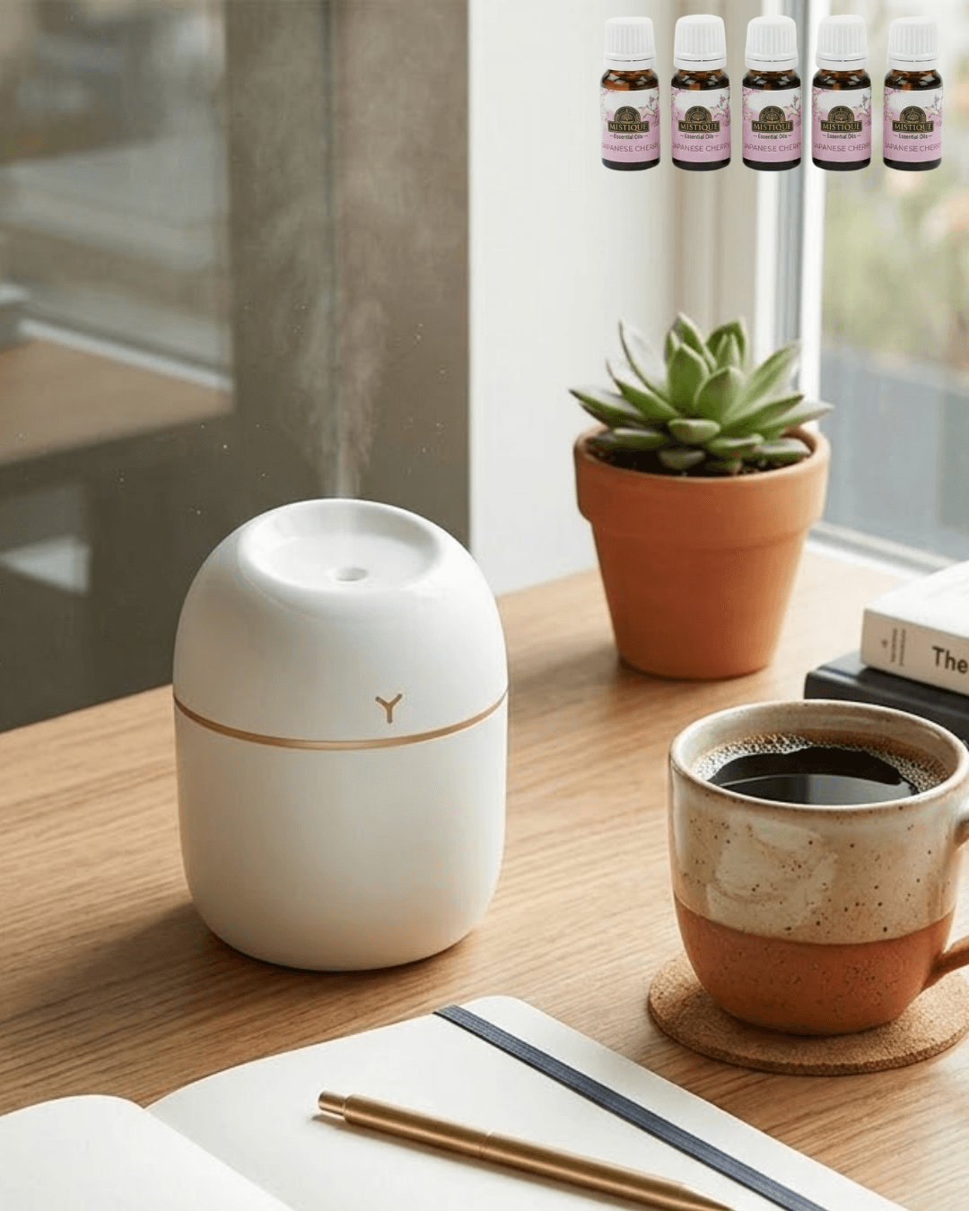 Taşınabilir Mini Nemlendirici 5 Esans Hediyeli Sessiz LED Işıklı Difüzör