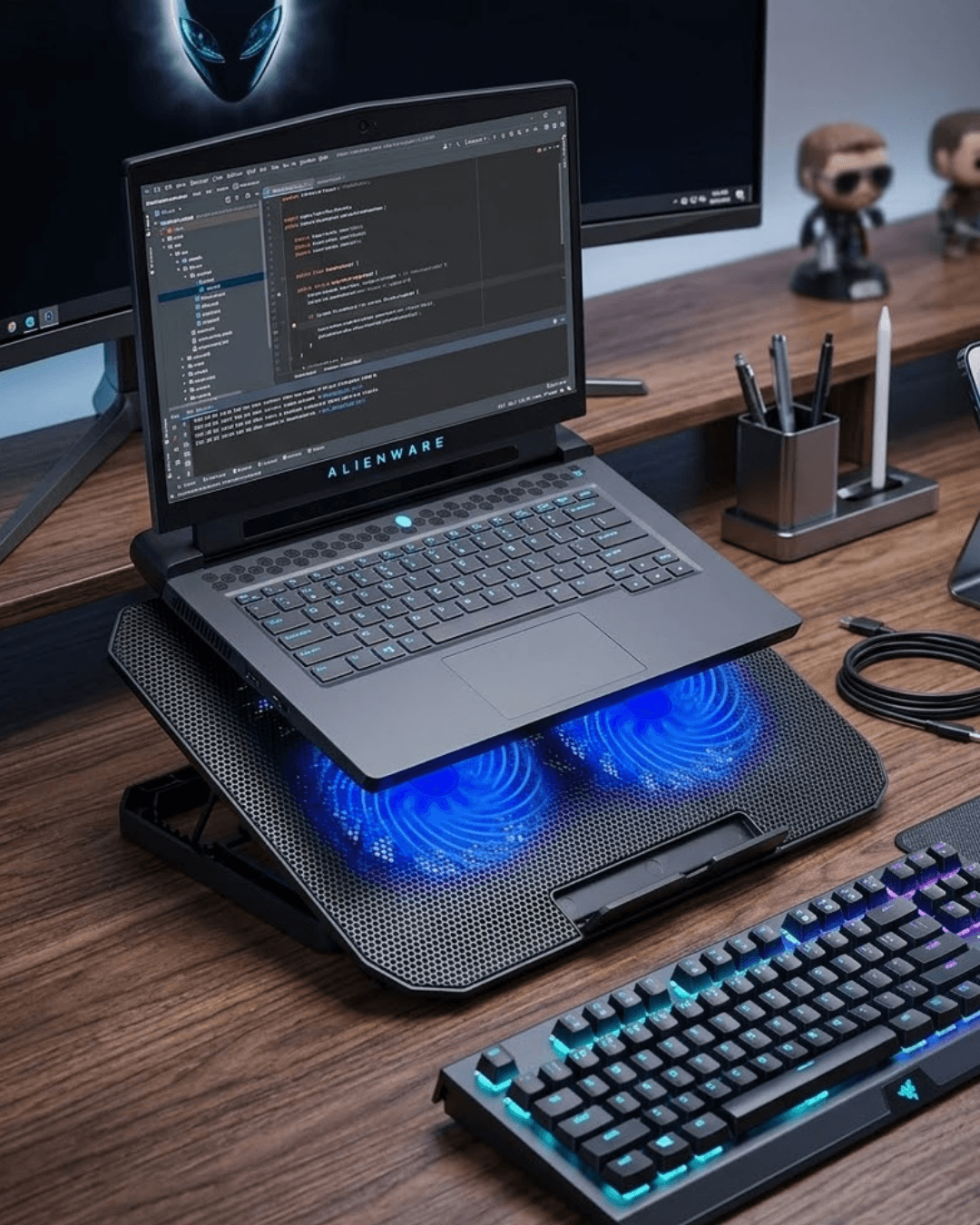 Çift Fanlı Sessiz Laptop Soğutucu 17 İnç Uyumlu Yükseltici Stand