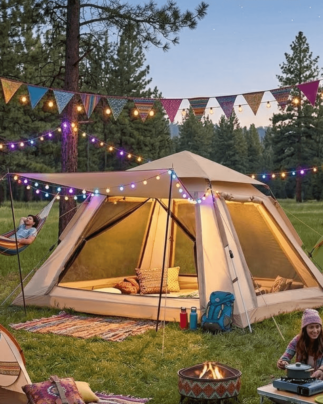Güneşlikli Kamp Çadırı 240x240x160 cm 6 Kişilik Kolay Kurulum Outdoor