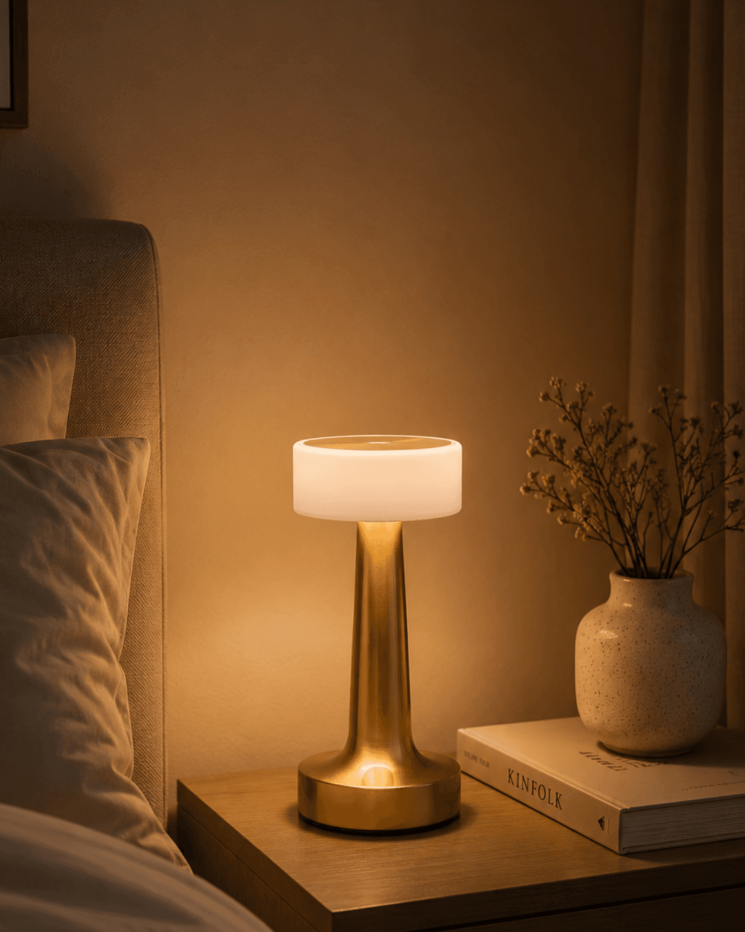 Gold Kare LED Masa Lambası Şarjlı Dimmer Kontrollü Dekoratif Işık
