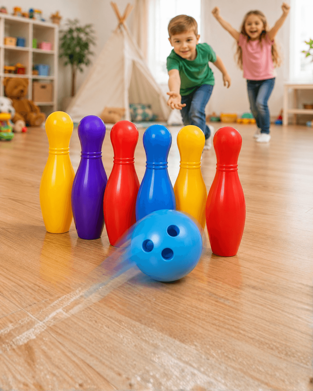 Çocuk Bowling Seti Renkli Top ve 6 Kuka İçeren Eğitici Oyun