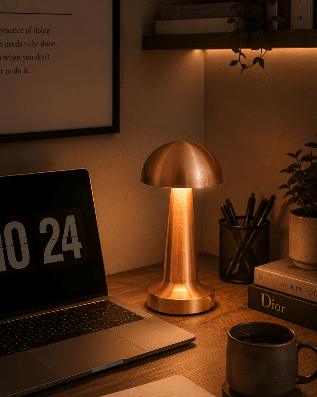 Modern Bronz Mantar Masa Lambası LED Dokunmatik Dekoratif Aydınlatma