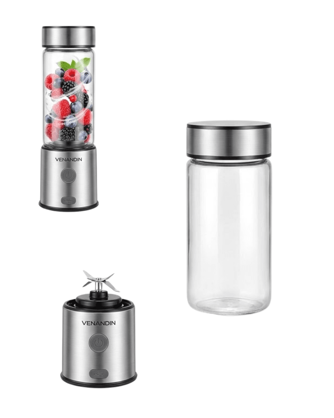 Çift Hazneli Cam Blender USB Şarjlı Smoothie ve Buz Kırıcı Blender