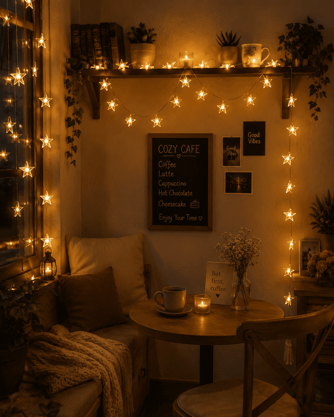 20 LED Yıldız Işık Zinciri Günışığı Beyaz Dekoratif Süs Lambası