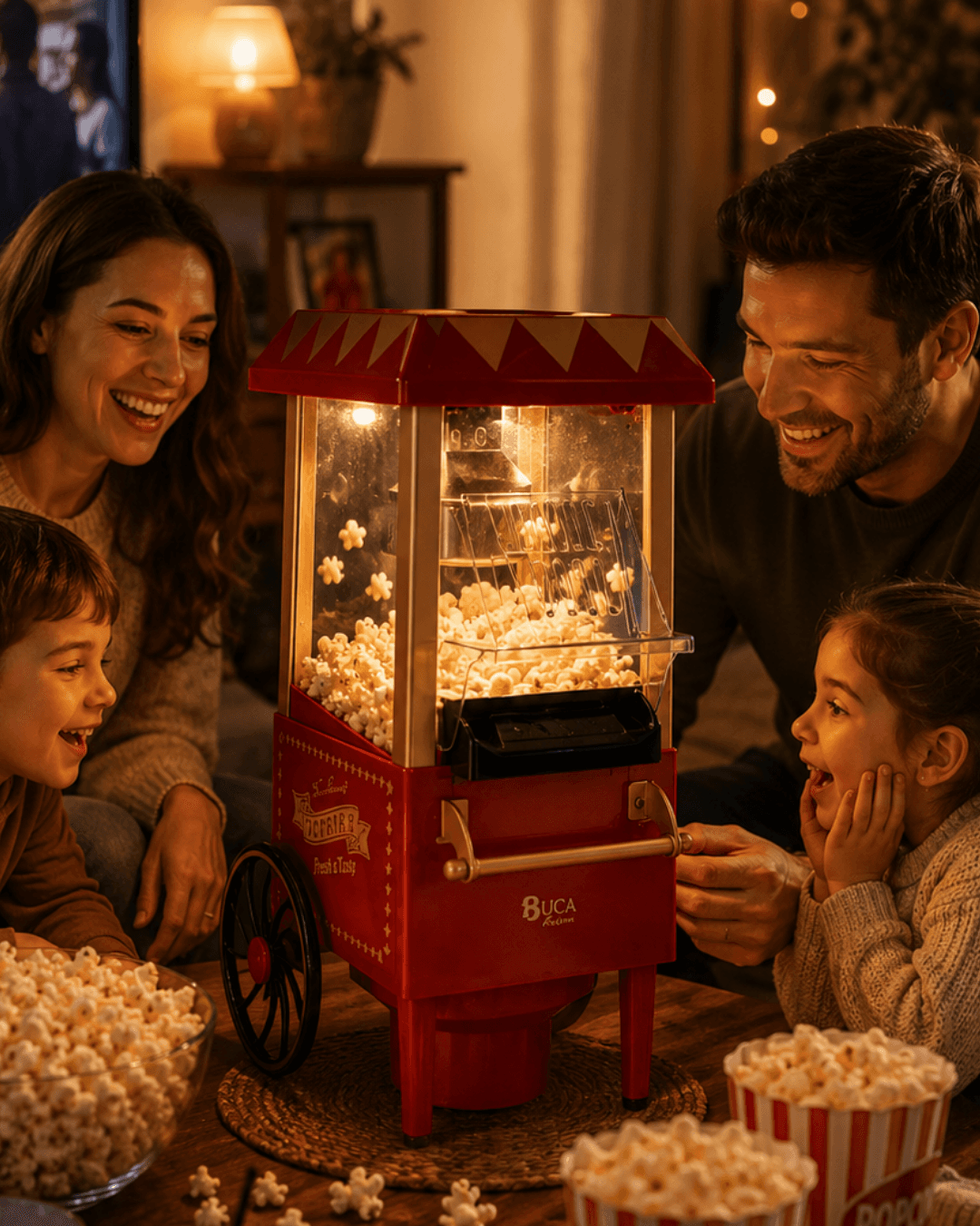 Sıcak Hava Popcorn Makinesi Yağsız Mısır Patlatıcı Nostaljik Tasarım