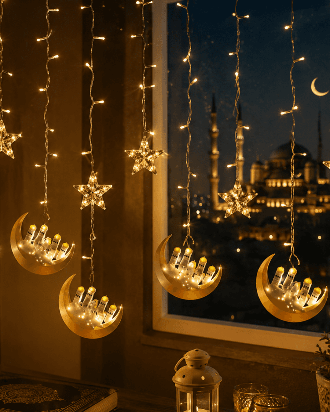 Hilal Yıldız LED Ramazan Işığı 3 Metre Dekoratif Perde Aydınlatması