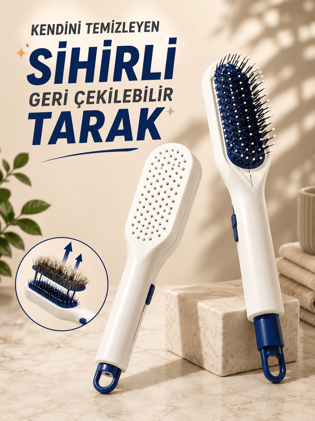 KENDİNİ TEMİZLEYEN SİHİRLİ GERİ ÇEKİLEBİLİR TARAK