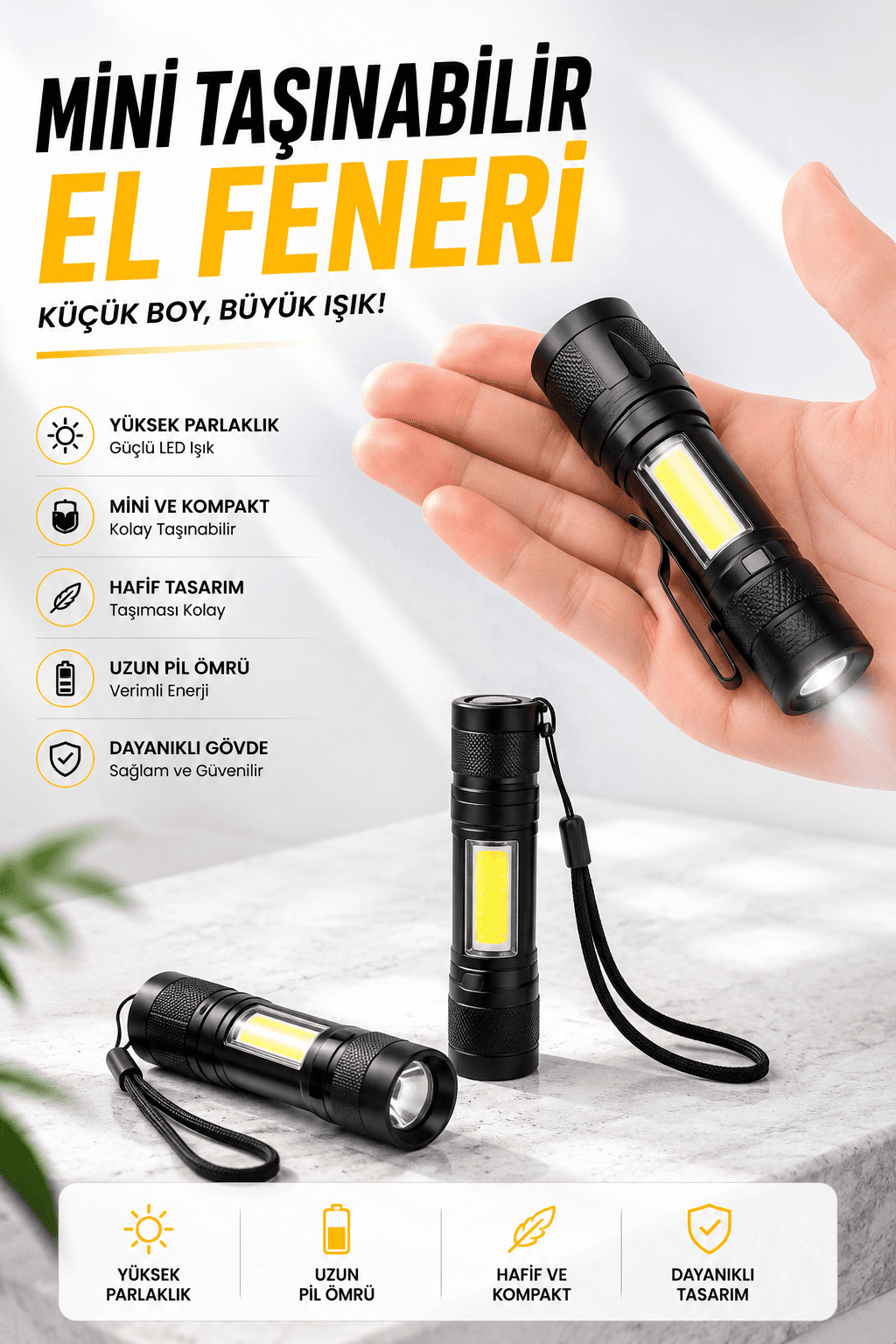 Işıldak El Feneri Kamp Lambası Mini Taşınabilir Acil Durum Lambası Fener Led Işık