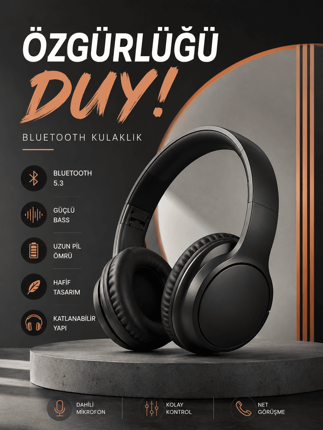 Kulak Üstü Bluetooth Kulaklık Ayarlanabiilir Uzun Pil Ömrü Kablosuz 5.0 Bluetooth