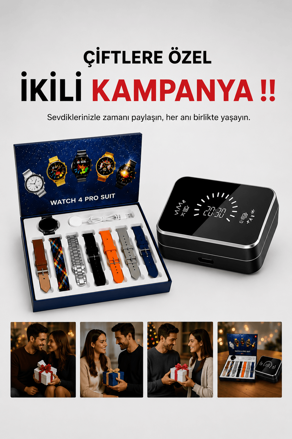 Powerbank Aynalı Bluetooth Kulaklık Ve Akıllı Saat Seti ANC Özelliği Dokunamatik