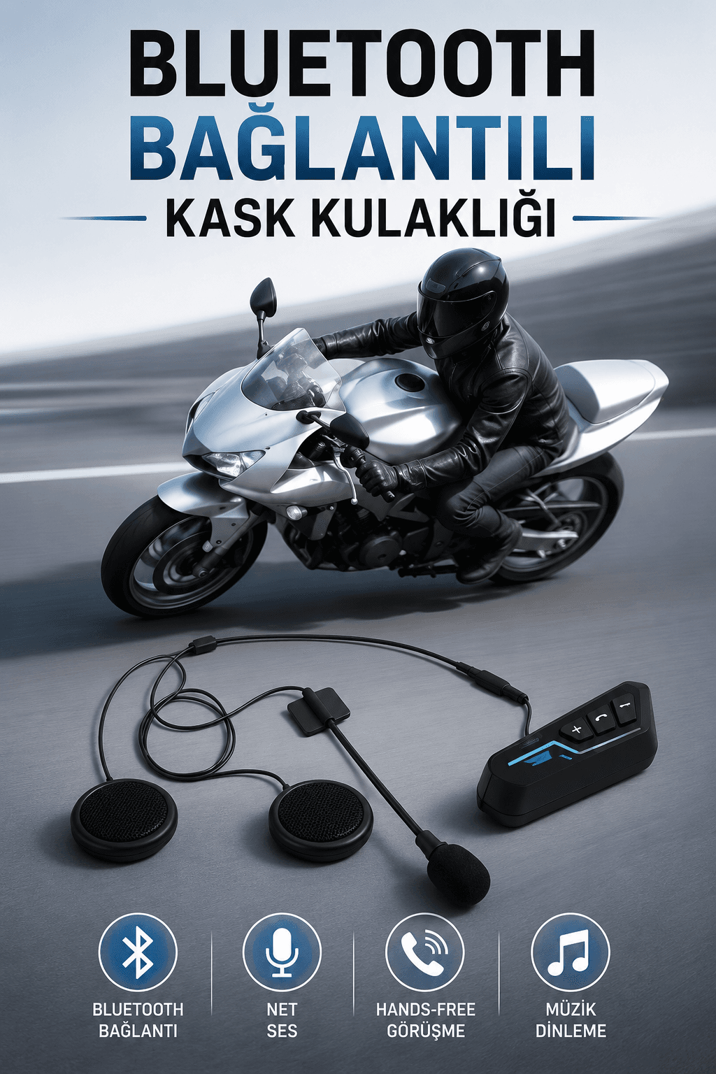 Kask Kulaklığı Motosiklet Intercom Interkom Dinleme Konuşma Özellikli Su Geçirmez