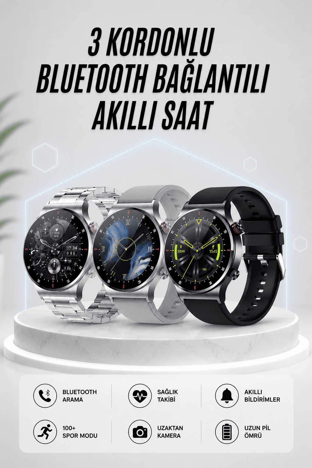 Akıllı Saat Amoled Ekran Bluetooth Bağlantılı Sesli Görüşme Nabız Ölçer