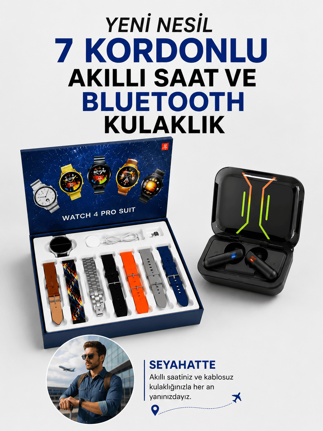2025 Model Kablosuz Kulaklık ve Yeni Nesil Akıllı Saat Metal Kayış Plastik Kayış