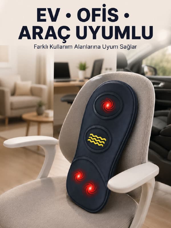 Isıtmalı Bel Masaj Minderi Ev Ofis Araç Uyumlu Titreşimli Destek