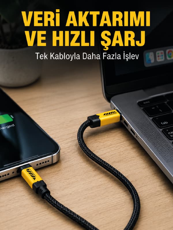 3'ü 1 Arada USB Şarj Kablosu 240W Hızlı Şarj ve Veri Aktarım Kablosu