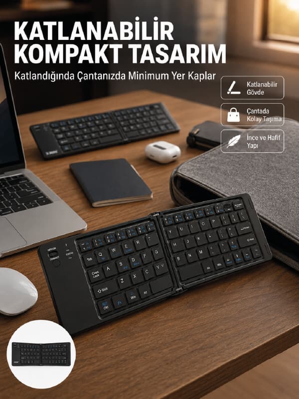 Kablosuz Katlanabilir Bluetooth Klavye Telefon Tablet Bilgisayar Uyumlu