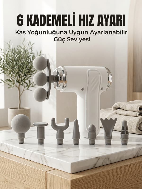 Profesyonel Kas Gevşetici Masaj Tabancası 8 Değiştirilebilir Başlıklı Kablosuz Masaj Cihazı