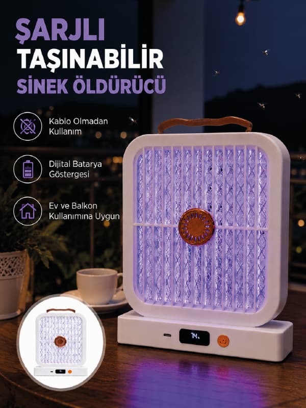Taşınabilir Şarjlı Sivrisinek Öldürücü 365NM UV Işıklı Beyaz Model