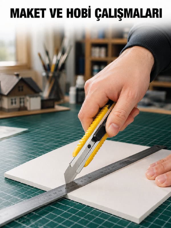 5 Adet Metal Falçata Seti Ergonomik Saplı Çelik Maket Bıçağı Koli Ambalaj PVC Kesici