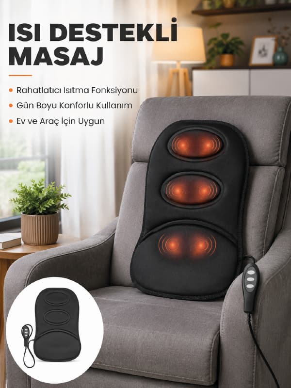 Isıtmalı Masaj Minderi Masaj Motoru, Kablolu Kumanda ve Çoklu Masaj Modu