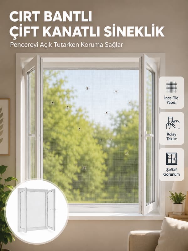 Pencere ve Balkon İçin Çift Kanatlı Sinek Koruma Sinekliği