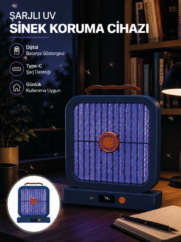 UV Işıklı Şarj Edilebilir Sinek Yok Edici Elektrikli Lamba Mavi